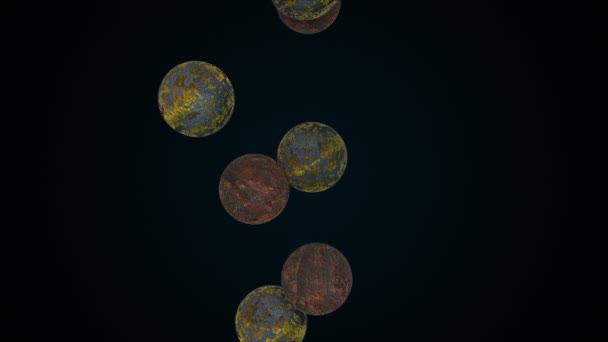 Muchas esferas oxidadas que caen, generadas por computadora. 3d renderizado de fondo antiguo abstracto - Imágenes, Vídeo