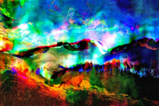 Vuoristomaisema - Värillinen abstrakti digitaalinen taideteos - Valokuva, kuva