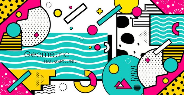 Geometric background. Bauhaus, Memphis minimalist retro poster graphic vector illustration. Abstract trendy pattern with multicolored geometric shapes. - Vector, Image