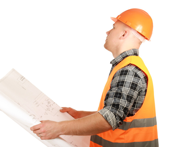Construcation worker with a draft - Valokuva, kuva