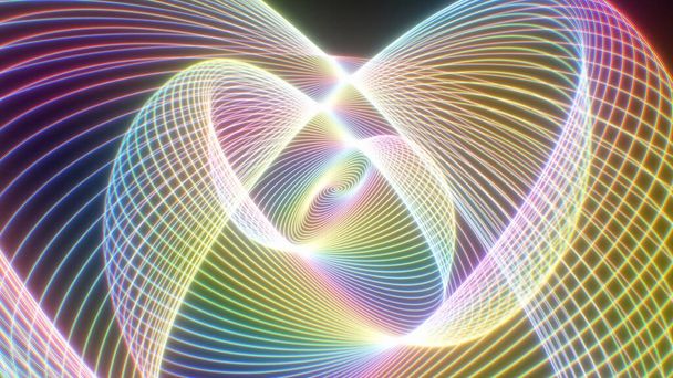 Rainbow Spectrum Matemáticas Curvas Onduladas Líneas de Neón Brillan en el Espacio 3D Renderización Resumen Textura de Fondo - Foto, imagen