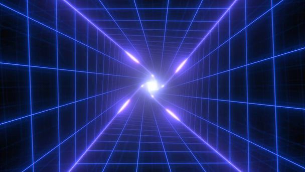 Twisted Neon Tunnel Grid of Futuristic Synthwave Retro 80s Lights 3D Renderelés - Absztrakt háttér textúra - Fotó, kép