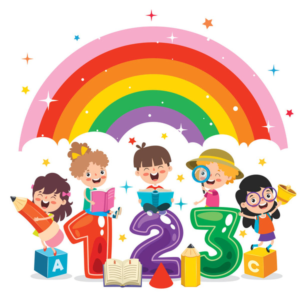 Happy Kids Studying And Learning - Vector, Image