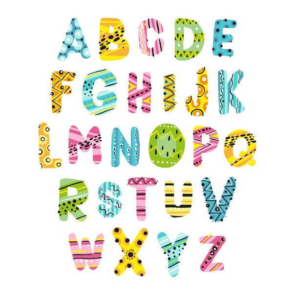 Gracioso alfabeto colorido de verano. Cartas vectoriales - Vector, Imagen