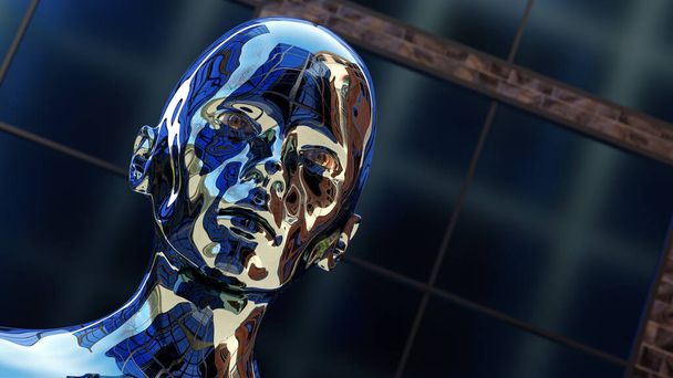 pintura facial surrealista retrato contemporáneo metal reflexión Ilustración 3D - Foto, imagen