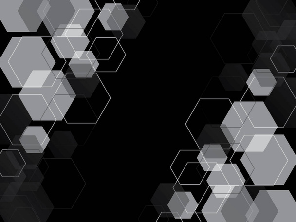 Digital technology abstract hexagon background, geometric pattern, black and white design for science, technology or medicine, backdrop - Vector, Image