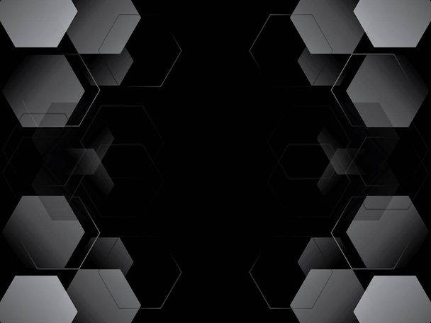 科学技術や医学のためのデジタル技術抽象六角形の背景、幾何学的なパターン、黒と白のデザイン、背景 - ベクター画像