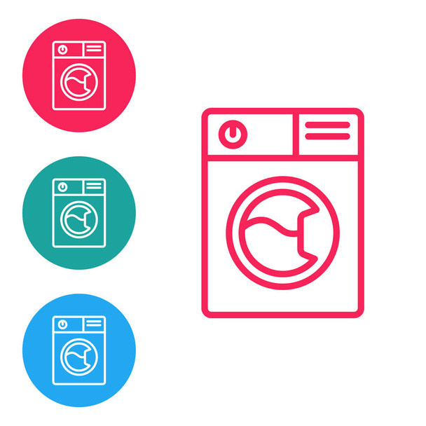 Red line Washer icon isolated on white background. Washing machine icon. Clothes washer - laundry machine. Home appliance symbol. Set icons in circle buttons. Vector - Vector, Image