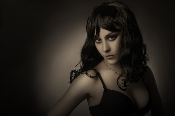 Dark portrait of sensual woman brunette - Фото, изображение