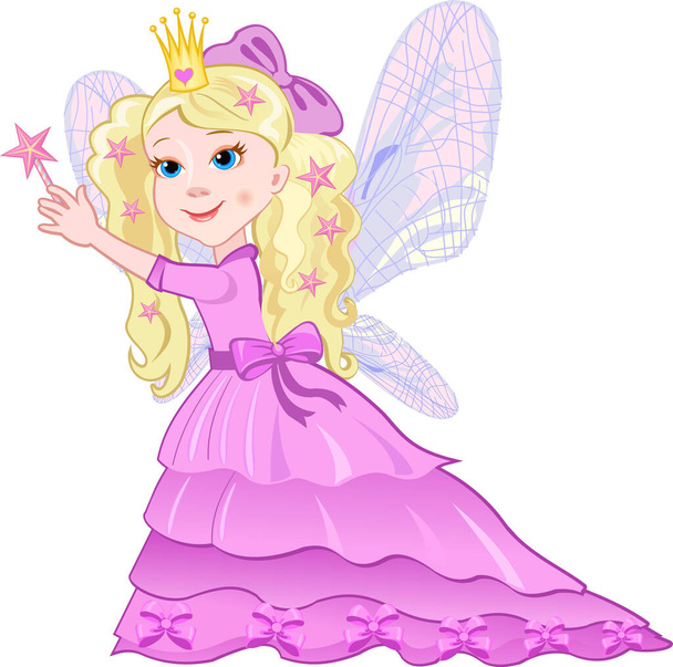 Schattig meisje in een paarse jurk met fee vleugels - Vector, afbeelding