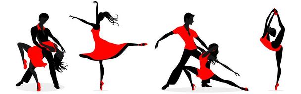 Dancer silhouettes doing dance and ballet. - Vector, Image