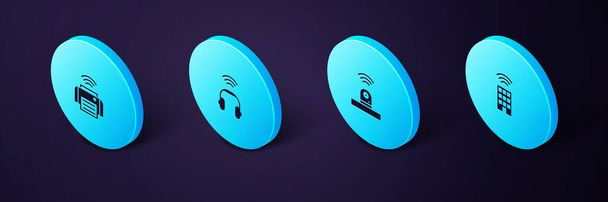 Set Isometric Smart home with wireless, security camera, headphones and printer icon. Vector. - Vector, Image