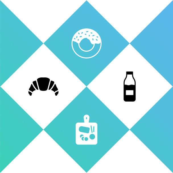 Set Croissant, Řezací deska, Kobliha a láhev s ikonou mléka. Vektor - Vektor, obrázek