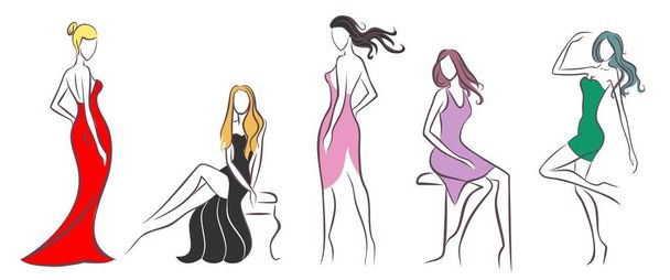 Sketches of ladies in beautiful clothes - Vector, Image