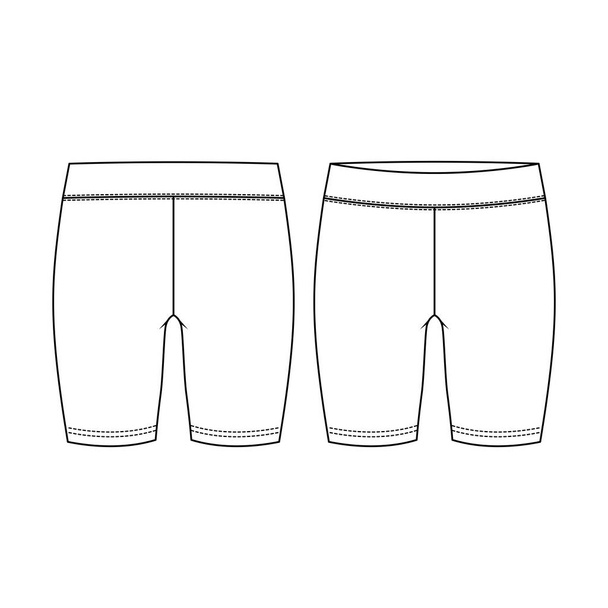 Girls Short Legging fashion flat sketch template. Women Active wear Biker Short Technical Fashion Illustration - Vector, Image