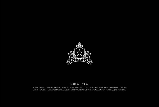 Élégant logo de logo d'emblème d'écusson de couronne de roi de lion de luxe vecteur - Vecteur, image