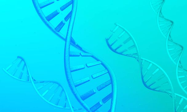 Spirale DNA na zielonym i niebieskim tle. 3d renderowanie - Zdjęcie, obraz
