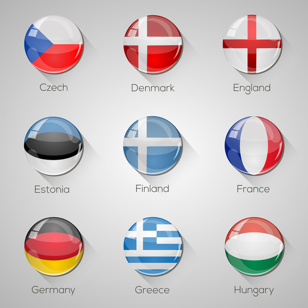 Европейские флаги устанавливают глянцевые кнопки с длинными тенями. Векторная иллюстрация. Часть 2
 - Вектор,изображение