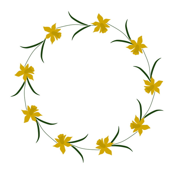Narcisos amarillos corona vectorial redonda - Vector, Imagen