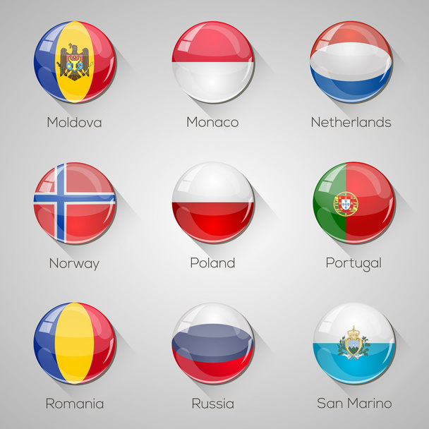 ευρωπαϊκές σημαίες που γυαλιστερά κουμπιά με τις μεγάλες σκιές. εικονογράφηση φορέας. μέρος 4 - Διάνυσμα, εικόνα