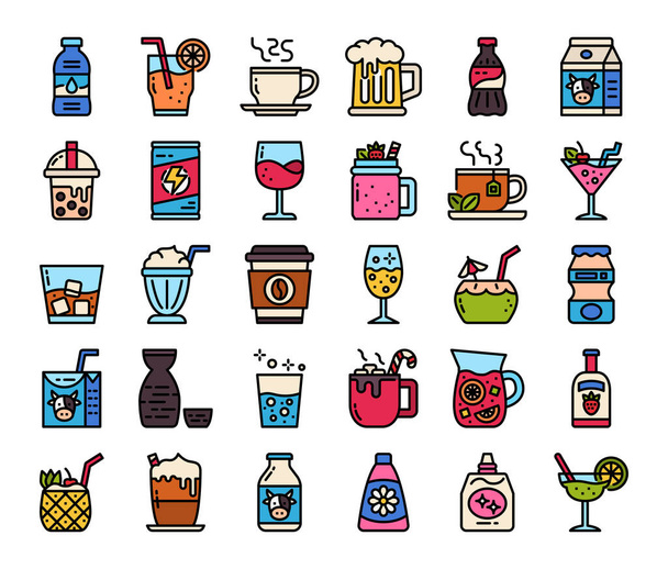 Beverage Color Outline Vector Icons Pixel Perfect - Vektor, obrázek
