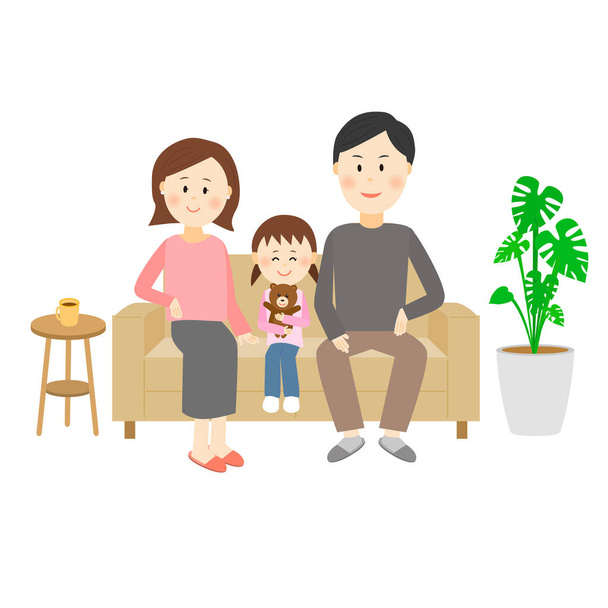 Мама, папа и дети сидят на диване - Вектор,изображение