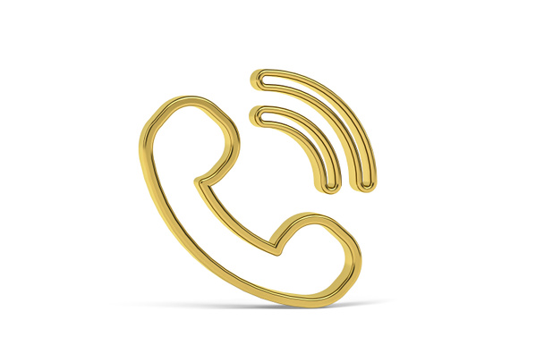 Золотой значок телефона, выделенный на белом фоне - 3D рендеринг - Фото, изображение