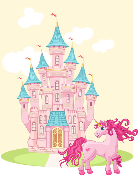 Unicornio y castillo de aire  - Vector, imagen