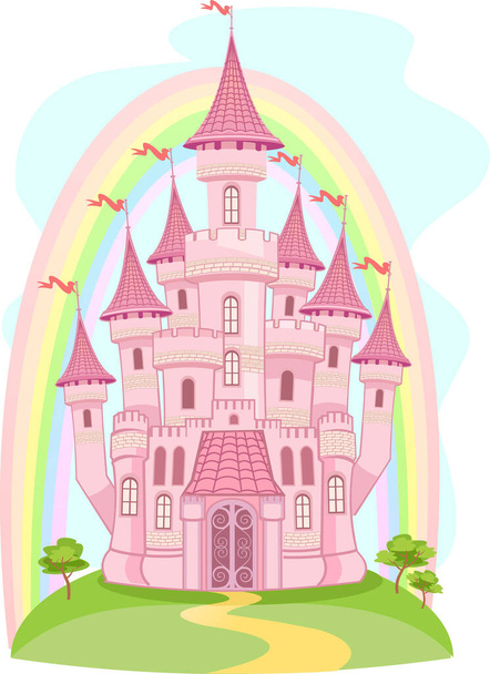 FairyTale castle and Rainbow - Vector, Image