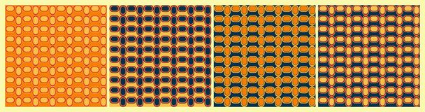 Padrão sem costura geométrica dos anos 60. Fundo de estilo meados do século. 4 cor variação op arte design na marinha, vermelho, amarelo, laranja - Vetor, Imagem