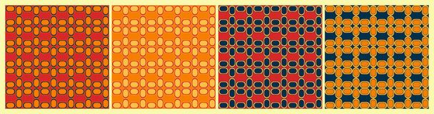 60-as évekbeli geometriai zökkenőmentes minta. Középszázadi stílus háttér. 4 színváltozás. Op art design haditengerészet, piros, sárga - Vektor, kép