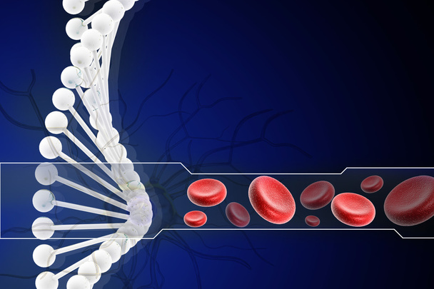 3d dna with blood cell in digital design - Photo, Image