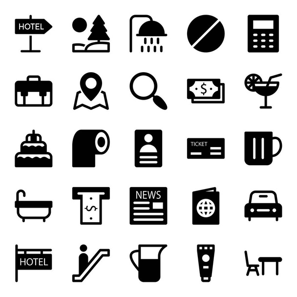 Iconos de glifos para hotel y restaurante. - Vector, imagen