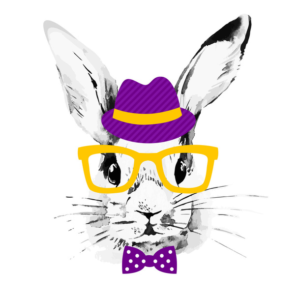 Hipster rabbit - Vector, Image