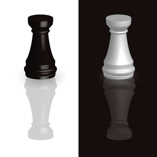 Rook pieza de ajedrez 3d blanco y negro aislado sobre fondo blanco y negro. El ajedrez es un juego de mesa estratégico. - Vector, imagen