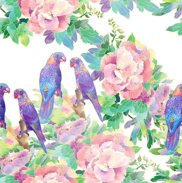 Parrots and exotic flowers - Fotó, kép