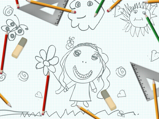 lápiz para niños niña dibujo escritorio de la escuela
 - Foto, Imagen