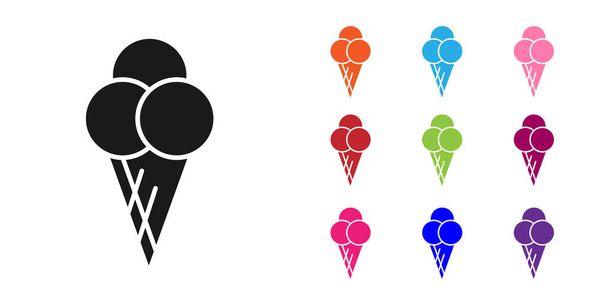 Black Ice cream in waffle cone icon isolated on white background. Sweet symbol. Set icons colorful. Vector Illustration. - Vector, Image