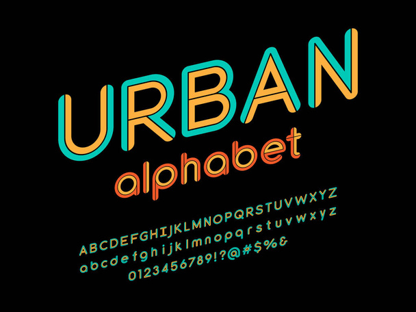Projeto colorido do alfabeto do estilo com letras maiúsculas, minúsculas, número e símbolos - Vetor, Imagem