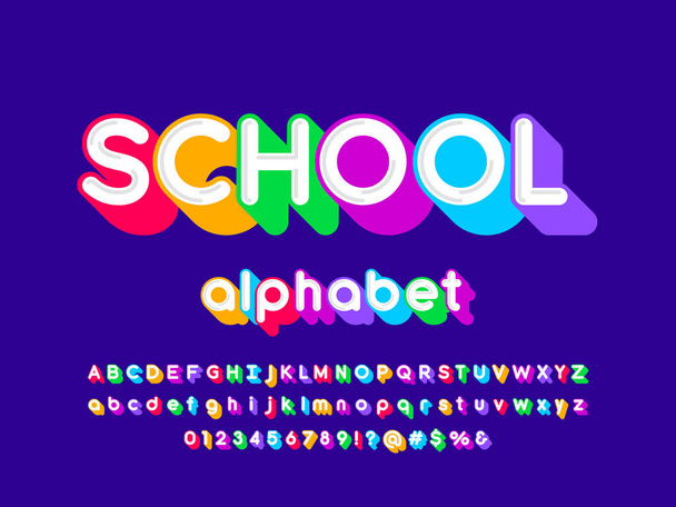 Πολύχρωμο στυλ σχεδίασης αλφάβητο με κεφαλαία, πεζά, αριθμός και σύμβολα - Διάνυσμα, εικόνα
