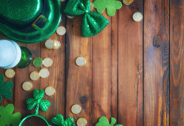 St. Patrick's Day decorations on wooden background. - Photo, Image