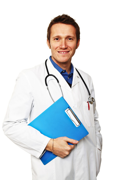 portrait of young caucasian doctor isolated on white background - Фото, зображення