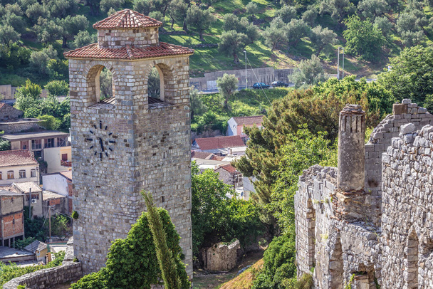 Clock tower in historical fortress in Stari Bar town near Bar city, Montenegro - Photo, Image