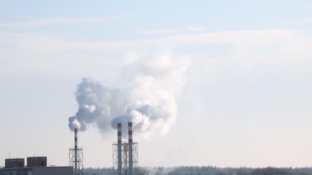 El humo sale de la chimenea de la planta. Contaminación ambiental, emisión de gases. - Imágenes, Vídeo