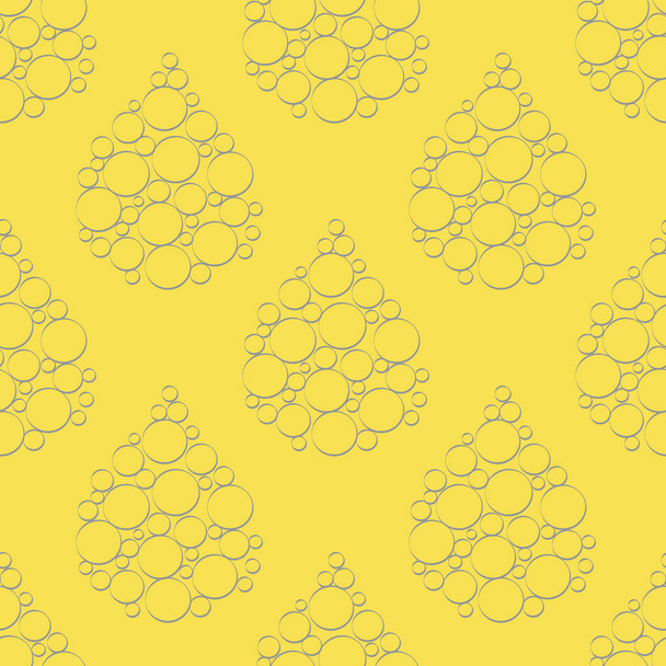 Abstract water drop and bubble vector seamless pattern background. Yellow and grey backdrop with large rain drops containing small bubbles. Geometric repeat design. All over print for wellness - Vector, Image