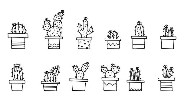 Ensemble de mignons cactus dessinés à la main dans le style Doodle. Convient pour autocollants, icônes, cartes postales. EPS vectoriel 10 - Vecteur, image
