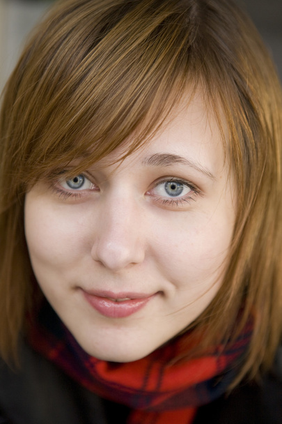 closeup portrait of young serious attractive red hair woman with - Фото, зображення