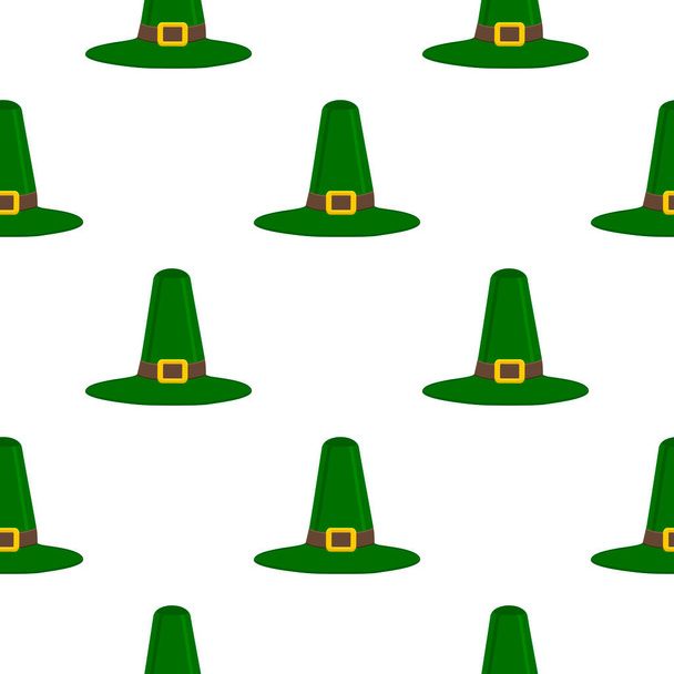 Illustration sur le thème Vacances irlandaises Saint Patrick, chapeaux de coiffure sans couture. Modèle St Patrick jour composé de nombreux chapeaux identiques sur fond blanc. Chapeau il accessoire principal pour St Patrick jour. - Vecteur, image