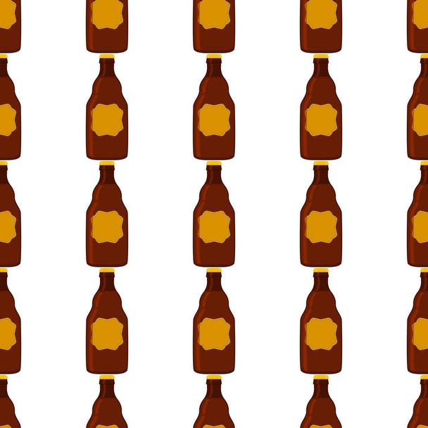 Ilustración sobre botellas de vidrio de cerveza sin costura tema con tapa para cervecería. Cerveza patrón que consiste en muchas botellas de vidrio idénticas sobre fondo blanco. Botellas de vidrio es el principal accesorio para la cerveza gourmet. - Vector, Imagen