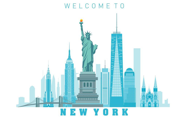 New York manzaralı özgürlük heykeli ve şehrin ufuk çizgisi. - Vektör, Görsel